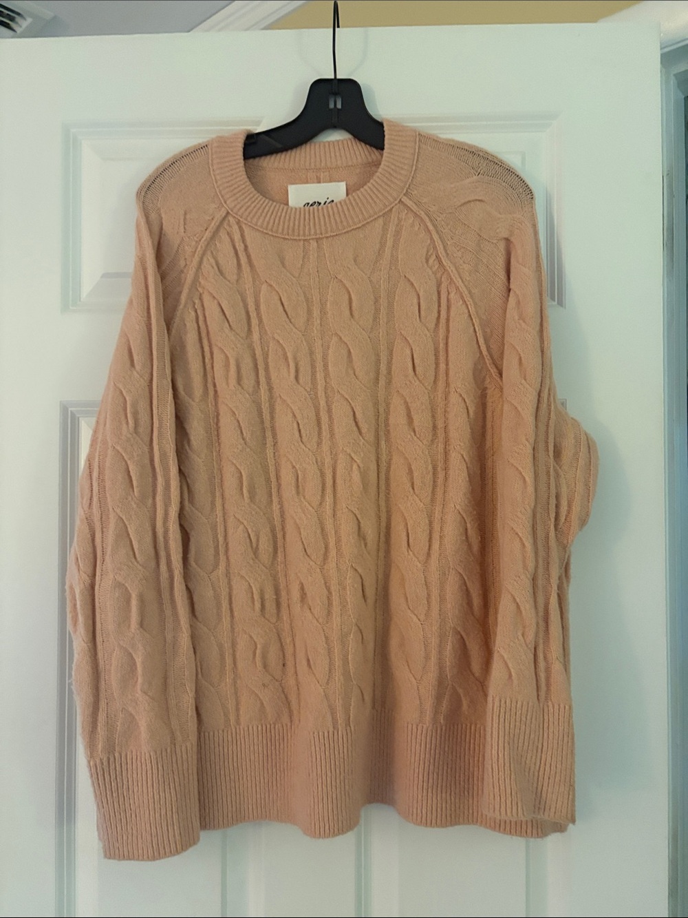 aerie Cable Knit Crewneck Sweater in Peach Blush
